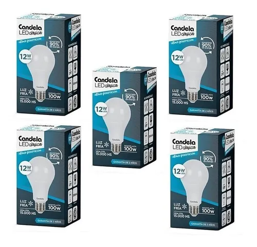 Foco 12w luz fría x5 unidades led candela 