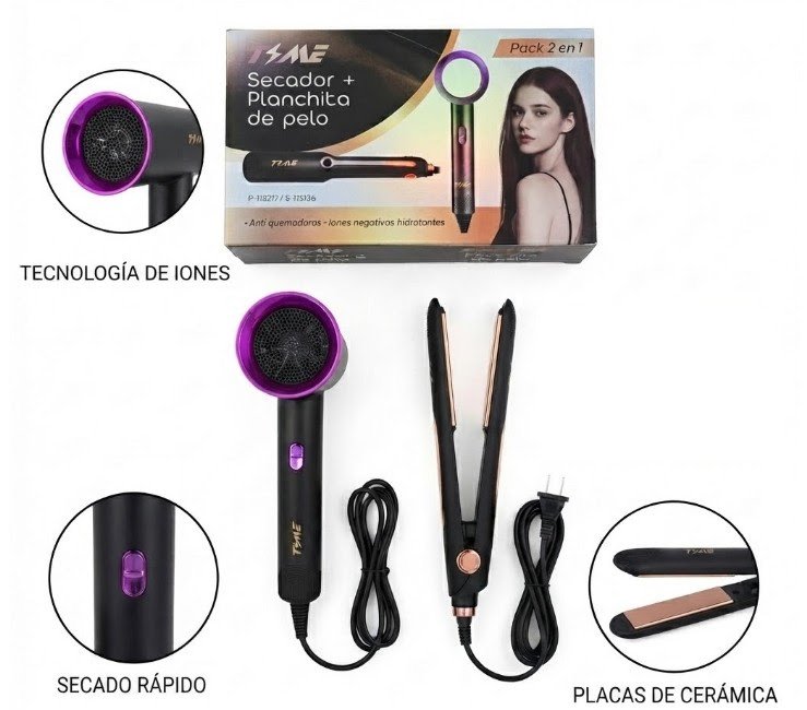 Combo secador + plancha de pelo