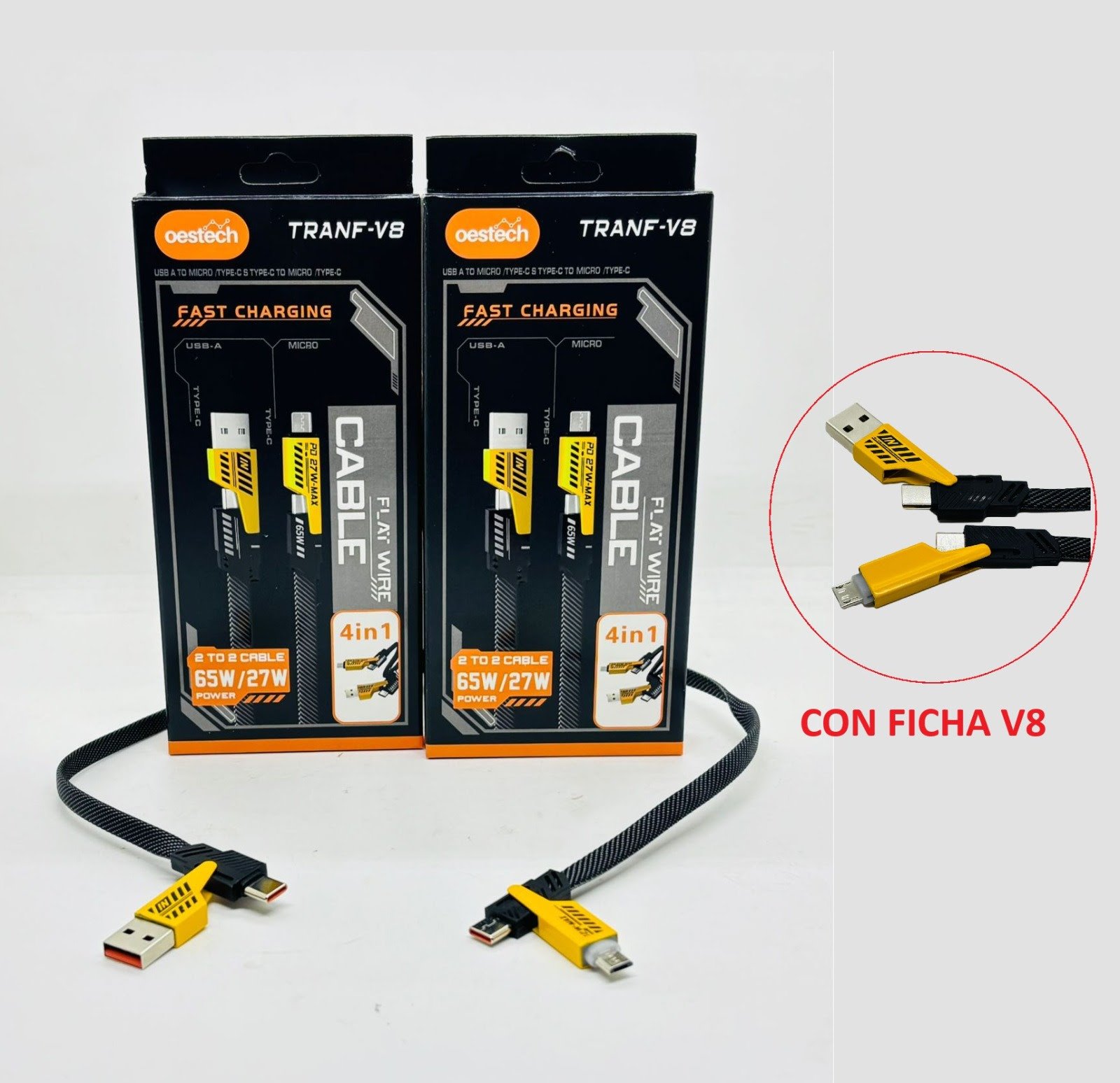 Cable 4 en 1 mallado   V8,C,C, USB